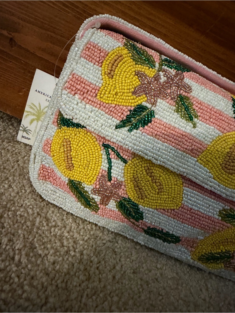 Beaded Lemon Pattern Shoulder Bag in Pink and Yellow - Picture 3 of 8